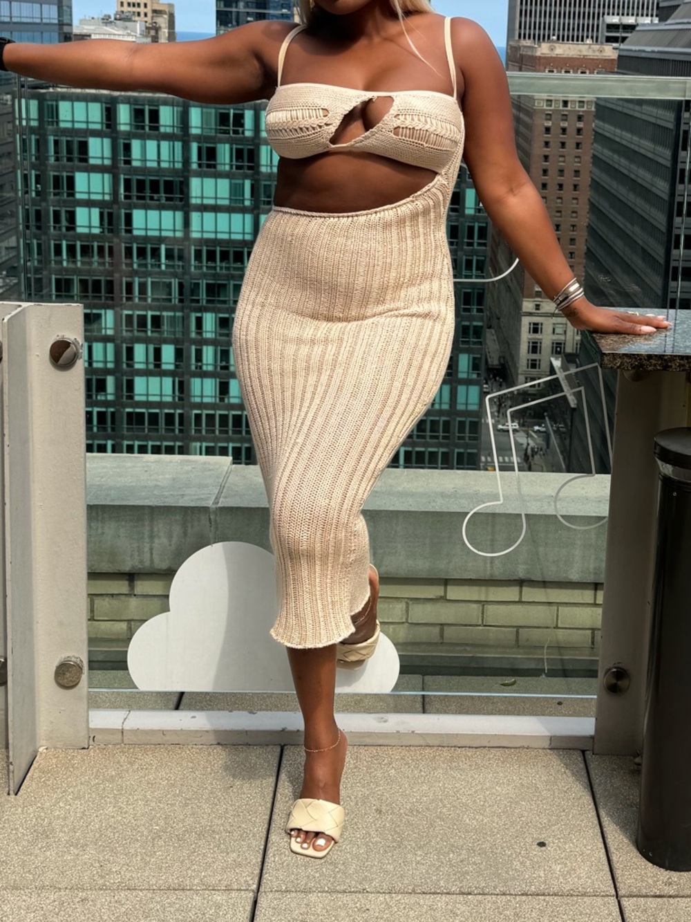 Beige Cutout Crochet Dress from JLUXE